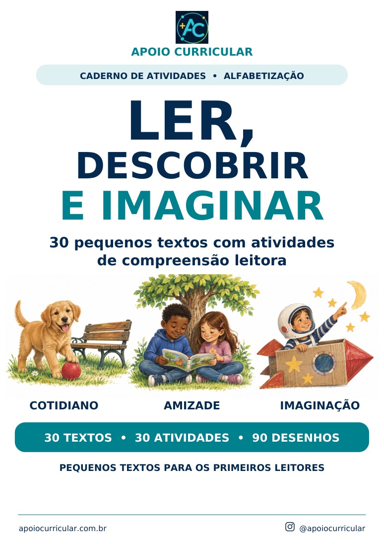 Capa revisada do e-book Ler e Imaginar, com crianças lendo e brincando